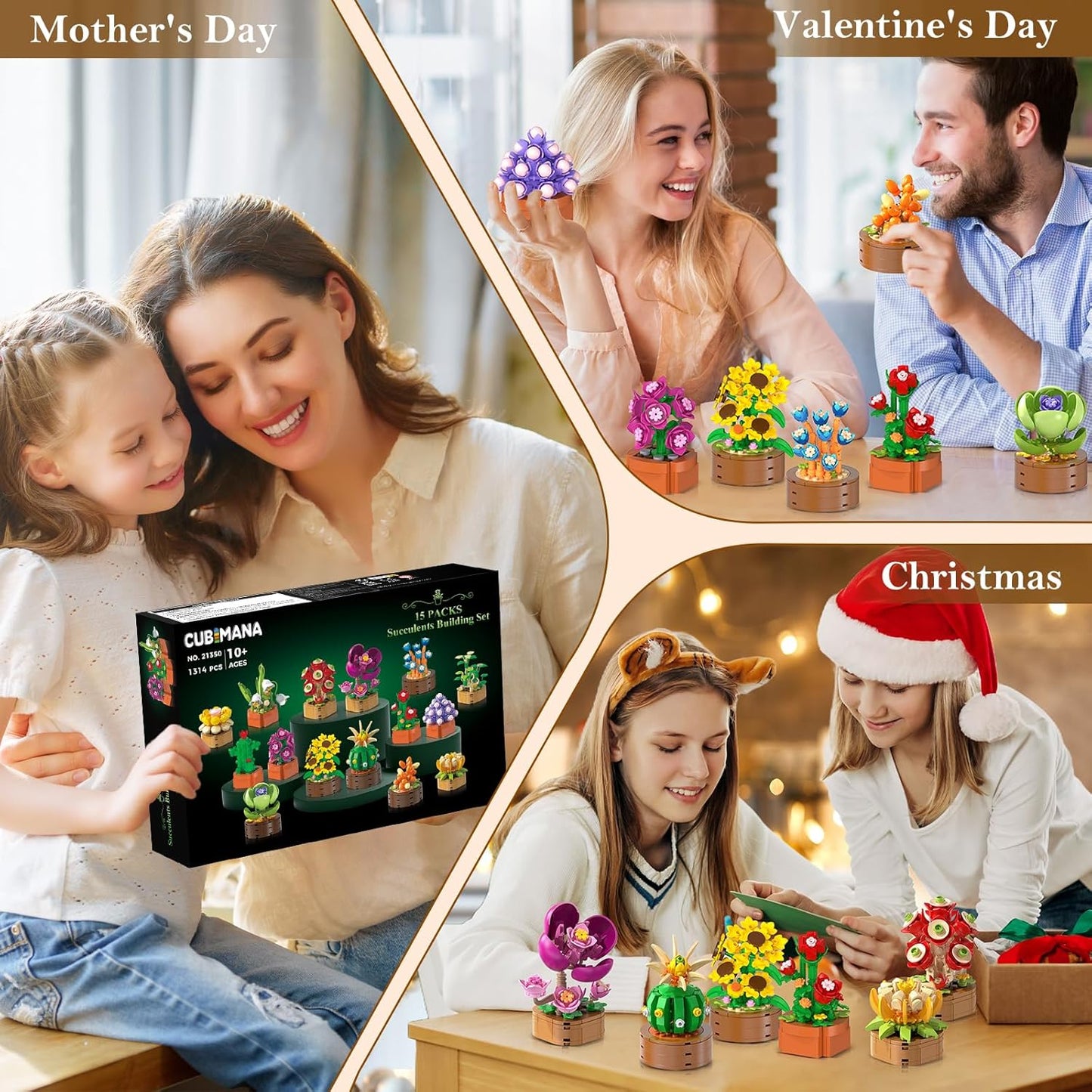 Paquete de 15 mini construcción de flores y plantas, 1314 piezas de suculentas de flores de 0.142 in, colección botánica, juguete de bloque para decoración del hogar, oficina, regalos de cumpleaños de Pascua para adultos, mujeres, niños y niñas mayores de