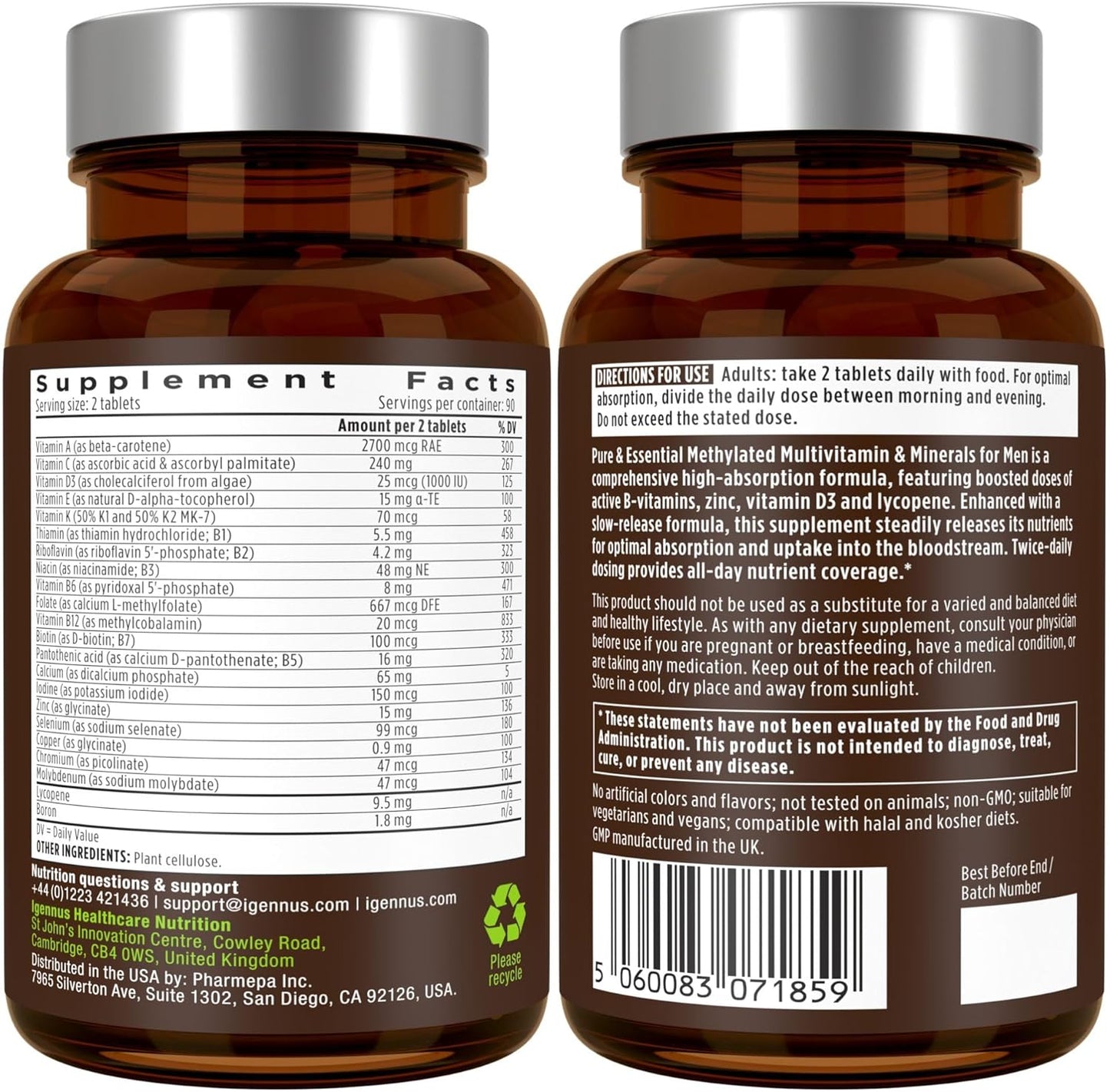 Igennus Multivitamínico Metilado para Hombres con 22 Activos, Entre...