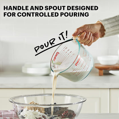 Pyrex Essentials (3-Pack) Tazas medidoras de vidrio, juego de tazas medidoras (1, 2 y 4 tazas) para preparar, hornear y cocinar, aptas para horno precalentado, lavavajillas, congelador y microondas