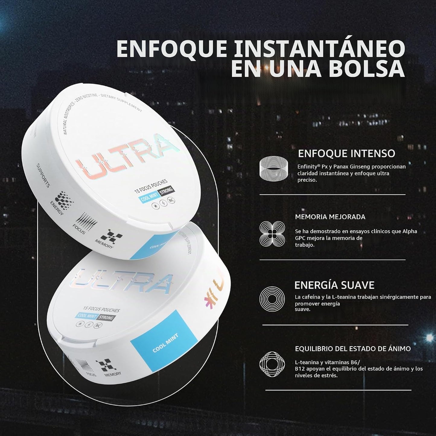 Bolsas Ultra Focus (paquete variado, 3 latas) sin nicotina ni cafeí...