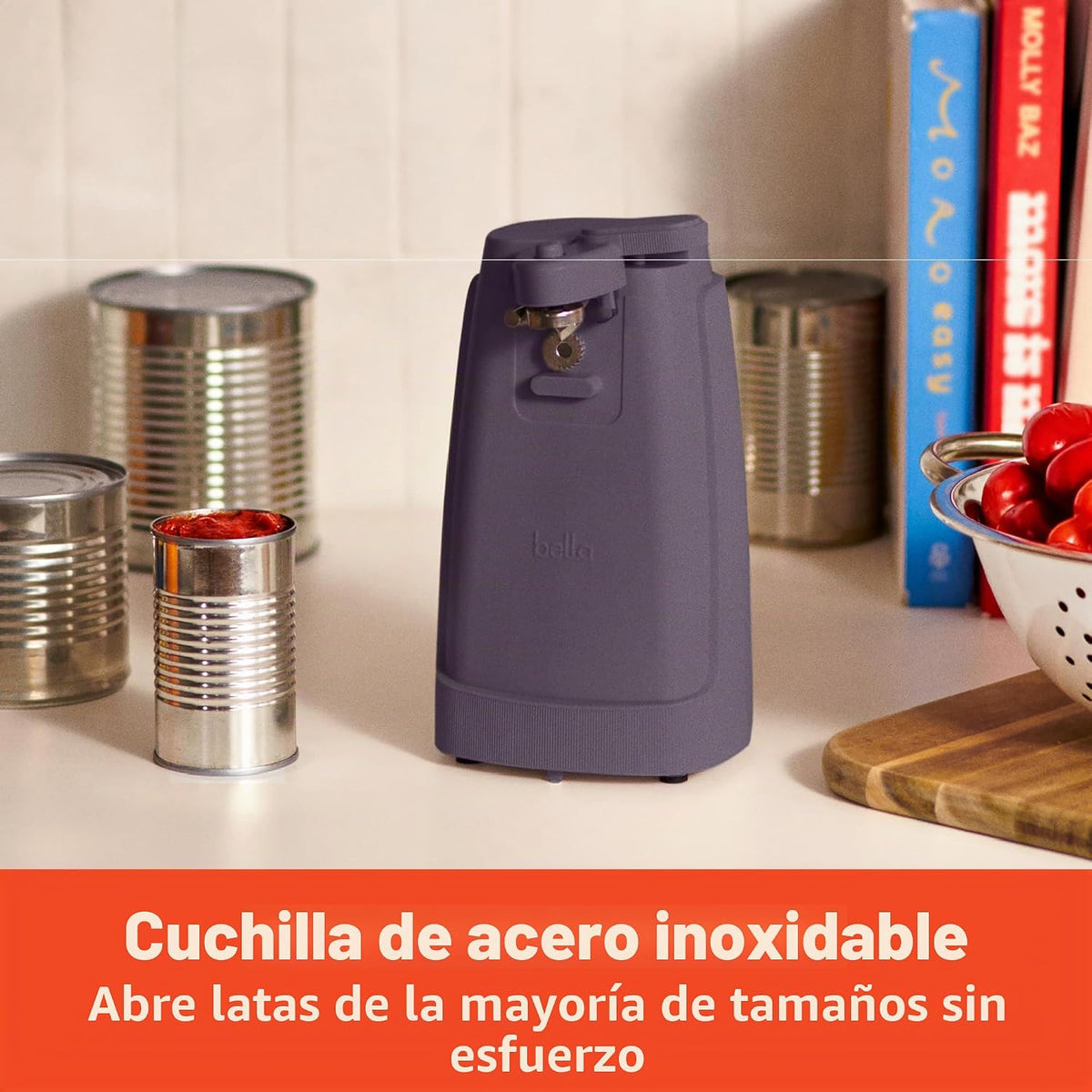 bella Abrelatas eléctrico y afilador de cuchillos, palanca de corte...