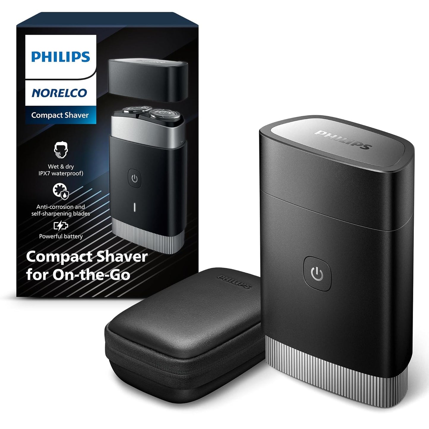 Philips Norelco Afeitadora portátil, afeitadora eléctrica húmeda y seca para llevar, sistema de cuchillas ComfortCut, cabezales flotantes 3D, diseño compacto, batería potente, modelo PQ888/81