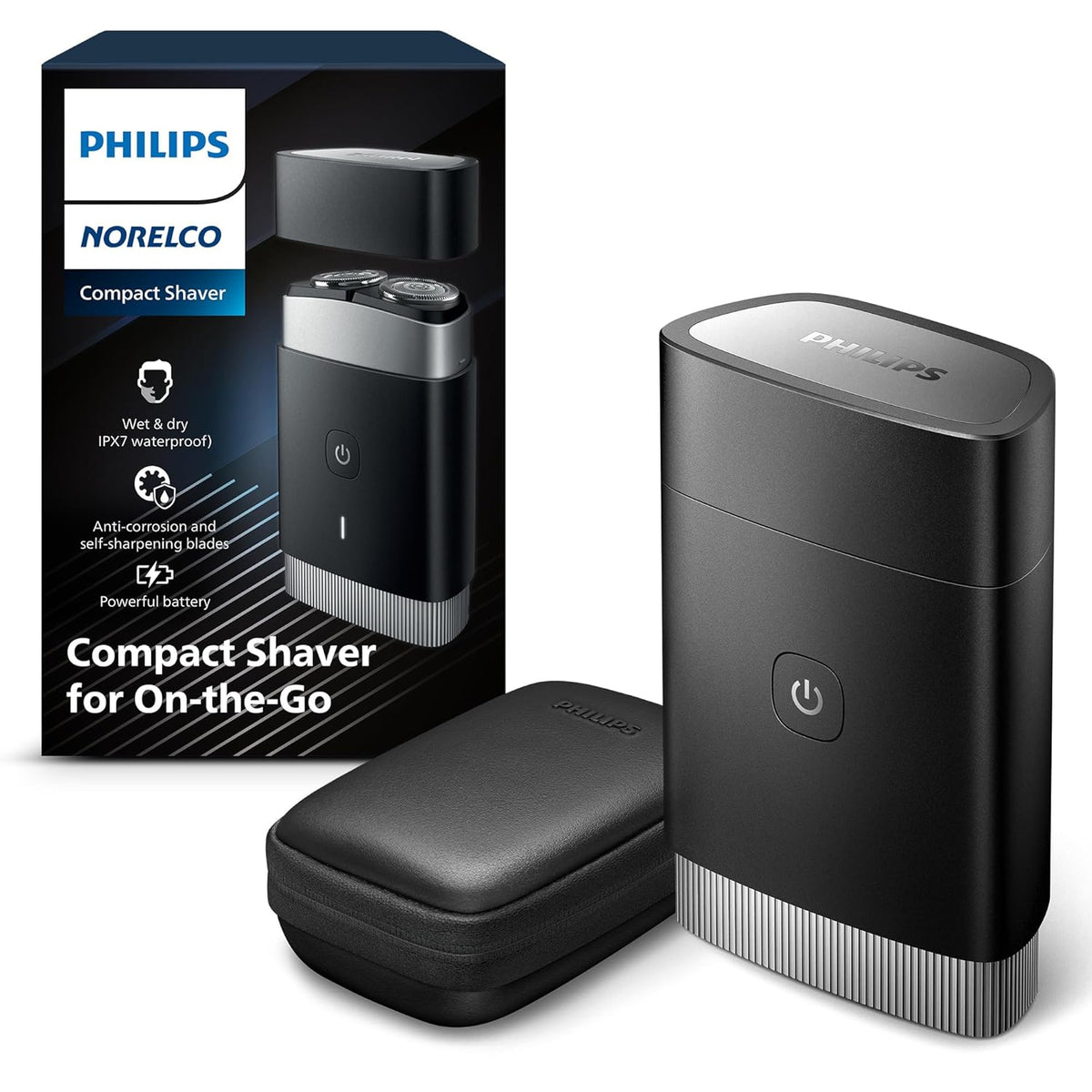 Philips Norelco Afeitadora portátil, afeitadora eléctrica húmeda y seca para llevar, sistema de cuchillas ComfortCut, cabezales flotantes 3D, diseño compacto, batería potente, modelo PQ888/81