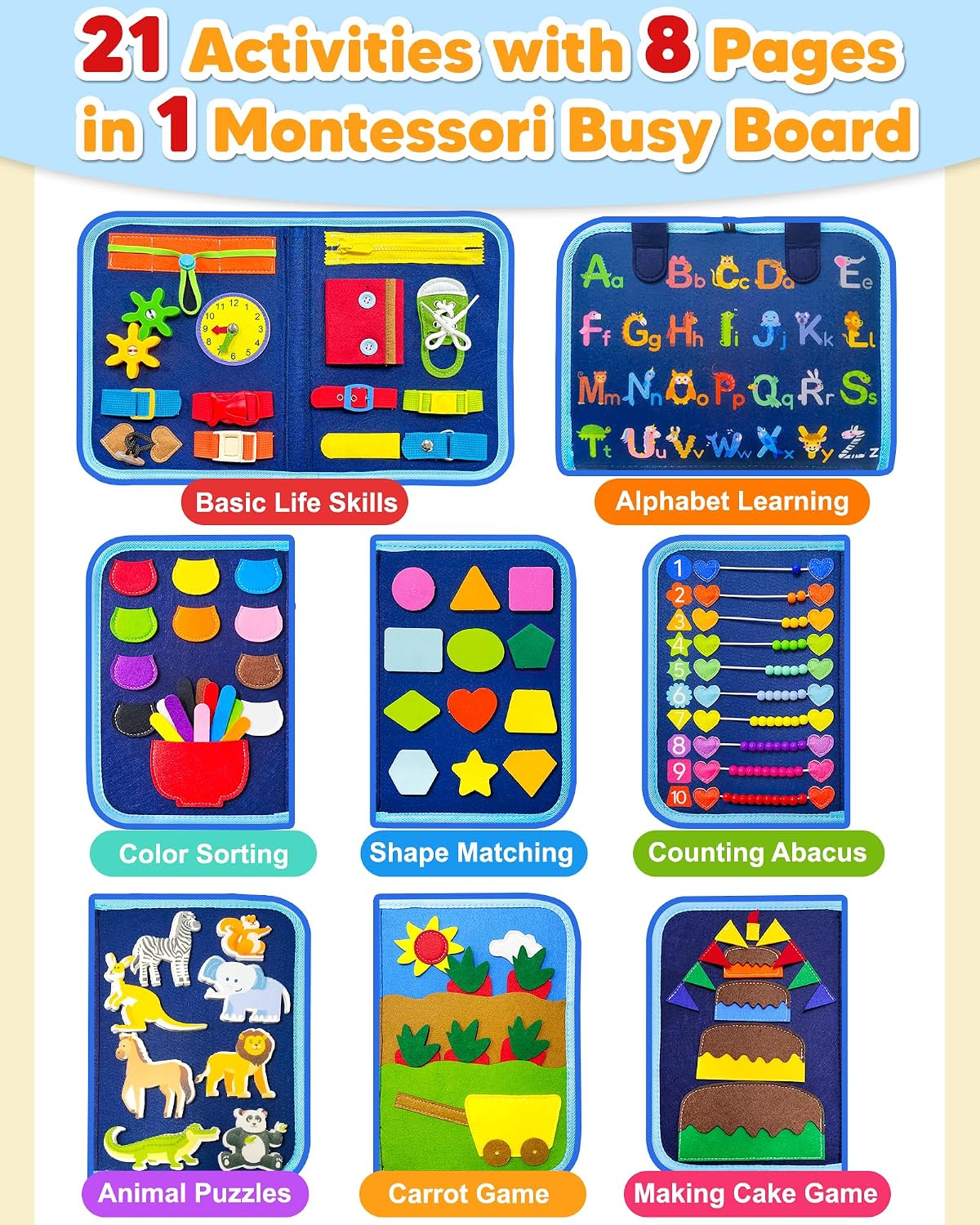 Exorany Busy Board Montessori Juguetes para niños pequeños, regalo...
