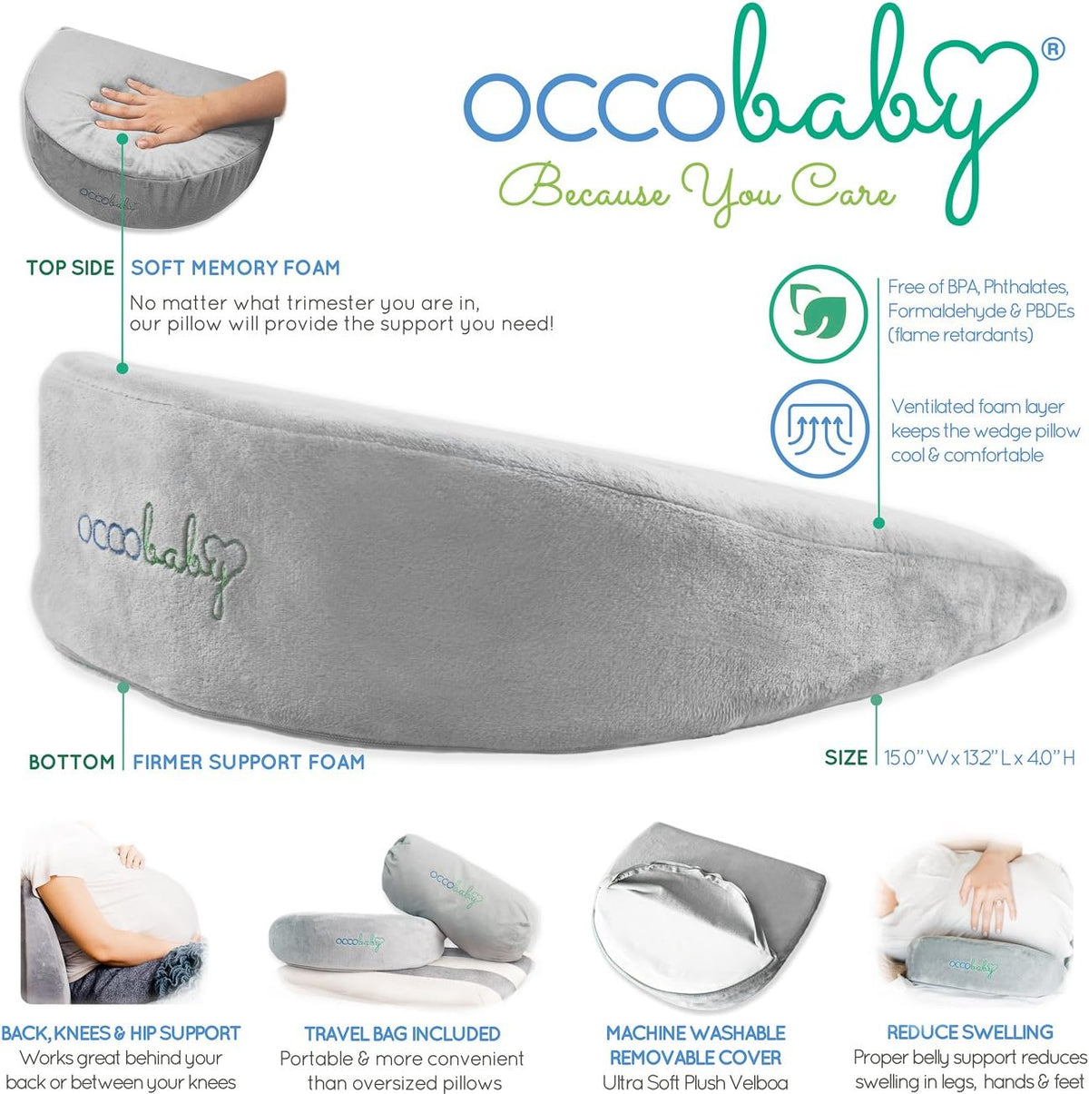 occobaby almohada de cuña para embarazo | Espuma de memoria, almoha...