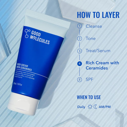 Good Molecules Crema Rica con Ceramidas 50 ml / 1.6 oz – Hidratante Facial Diario para Piel Seca, Enrojecimiento – Loción Facial con Betulina para Calmar, Hidratar, Humectar – Cuidado