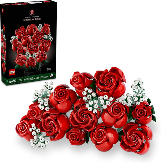LEGO Botanicals - Ramo de rosas artificiales, juego de construcción de rosas rojas falsas para adultos, mayores de 18 años, regalos para el día de San Valentín para ella, decoración del hogar para