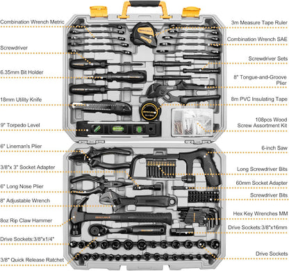 DEKOPRO Kit de herramientas manuales para el hogar general de 218 piezas, juego de herramientas profesionales de reparación de automóviles para propietarios de viviendas, juego de herramientas