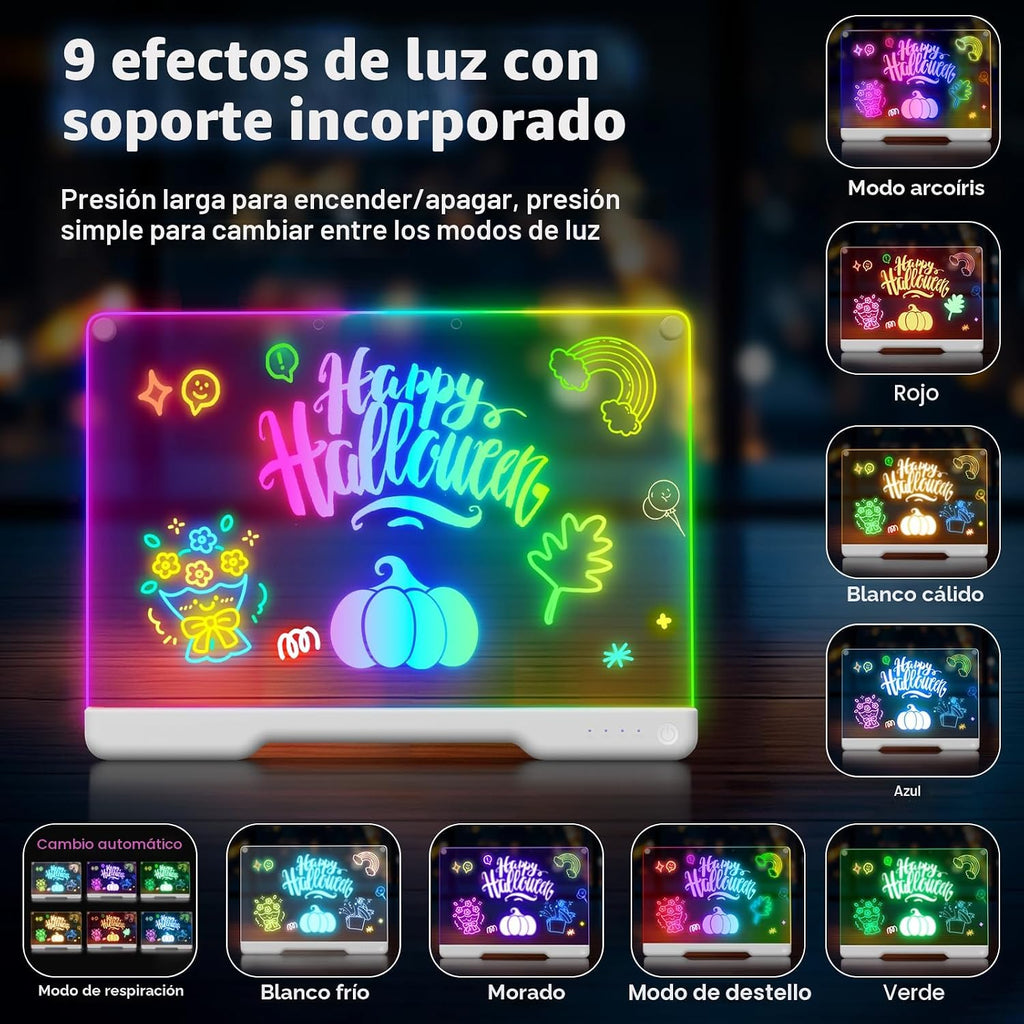 Tablero de notas LED Doodle Glow recargable de 16 pulgadas, 7 modos...