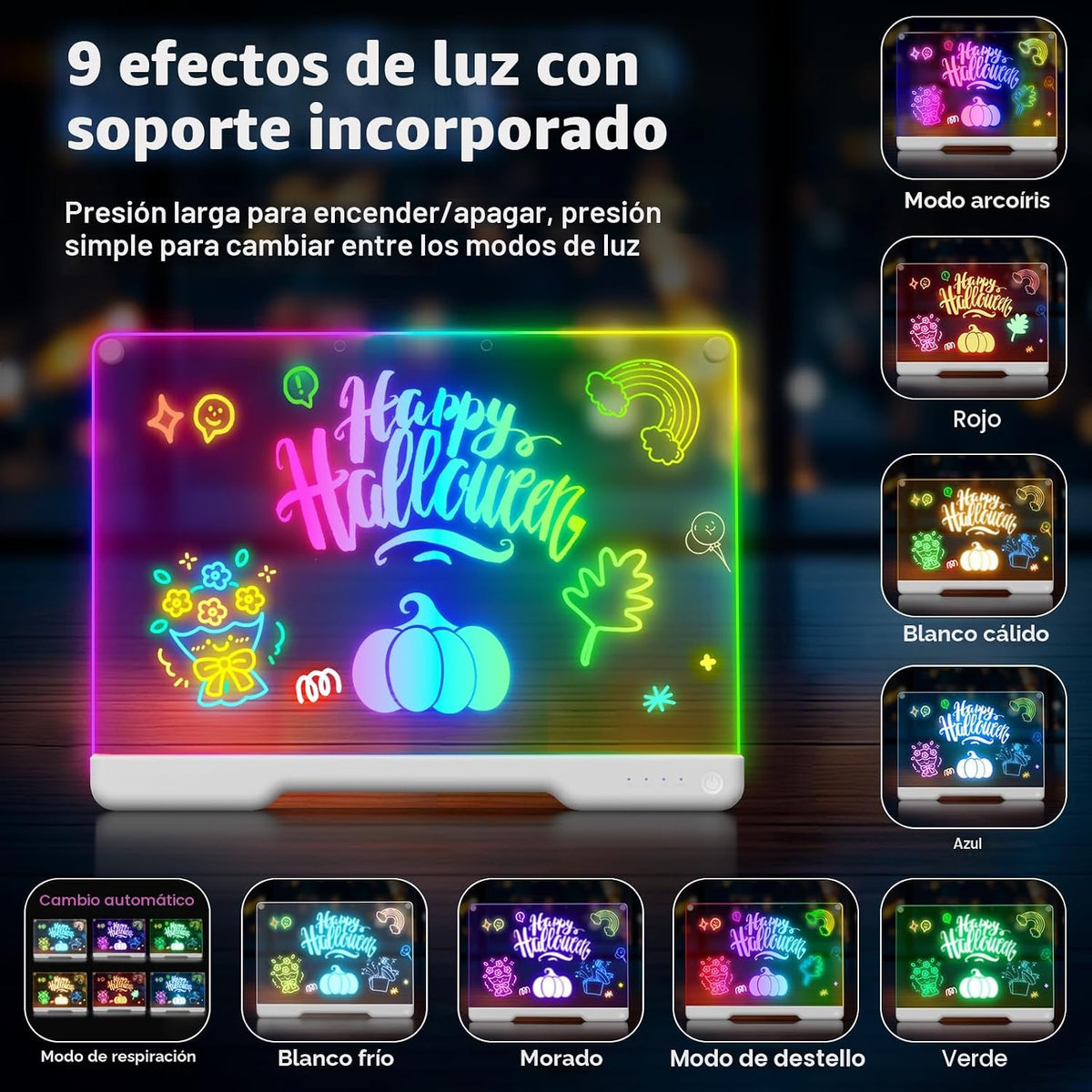 Tablero de notas LED Doodle Glow recargable de 16 pulgadas, 7 modos...