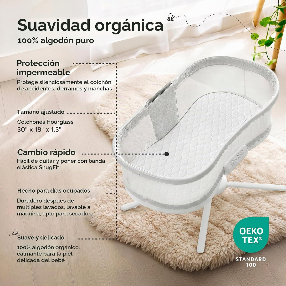 Paquete de 2 protectores de colchón impermeables para moisés 30x18...