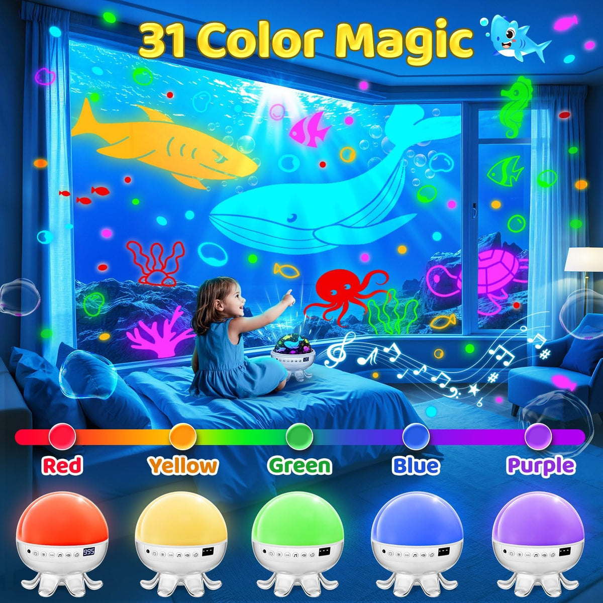Máquina de sonido para bebés para niños, proyector de luz nocturna...
