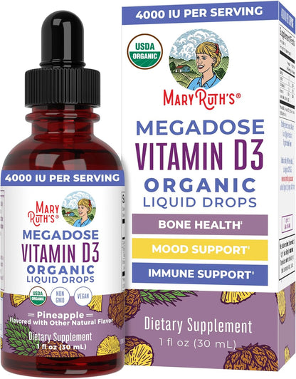 MaryRuth Organics Gotas líquidas de vitamina D3 | Megadosis 4000 UI...