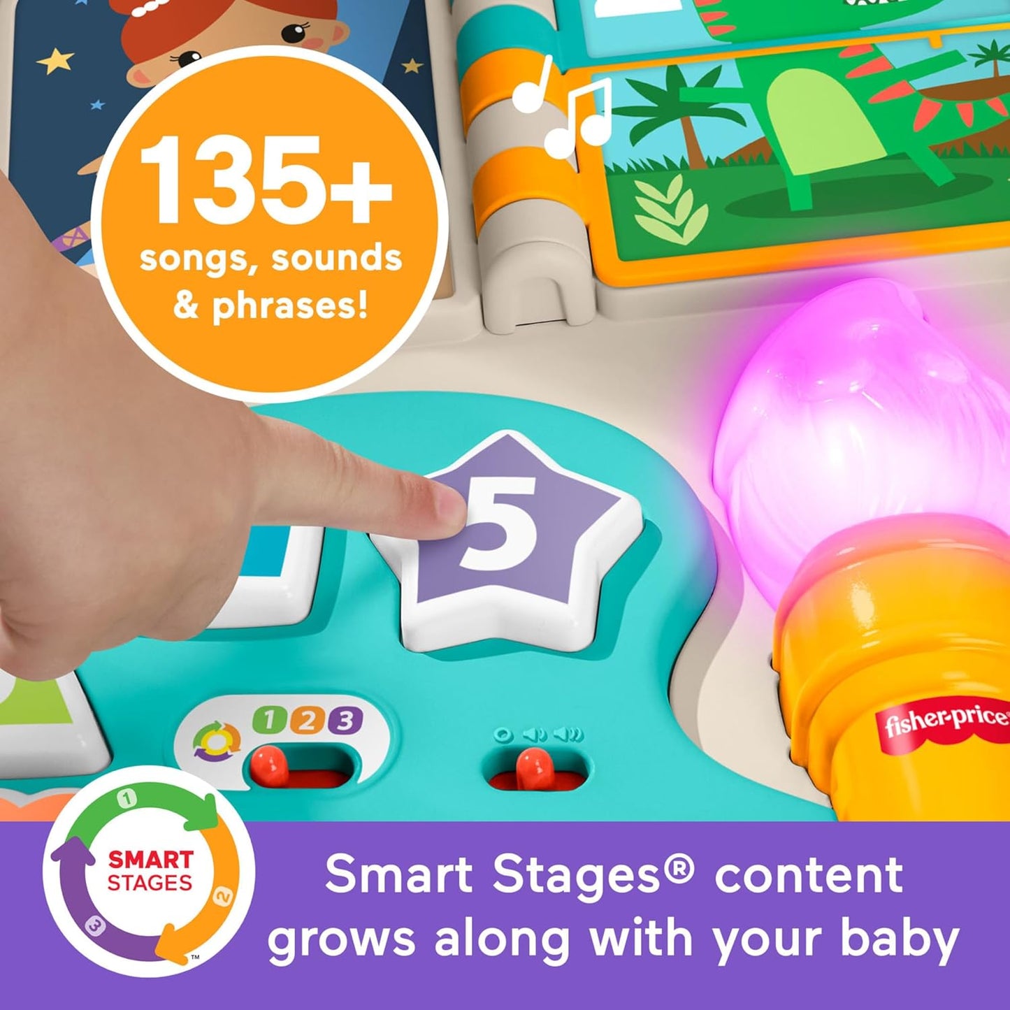 Fisher-Price Juguete para bebés y niños pequeños, mesa de actividades 4 en 1 y caballete de arte con música educativa para mayores de 6 meses, versión multiidioma