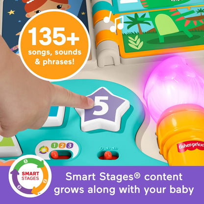 Fisher-Price Juguete para bebés y niños pequeños, mesa de actividades 4 en 1 y caballete de arte con música educativa para mayores de 6 meses, versión multiidioma