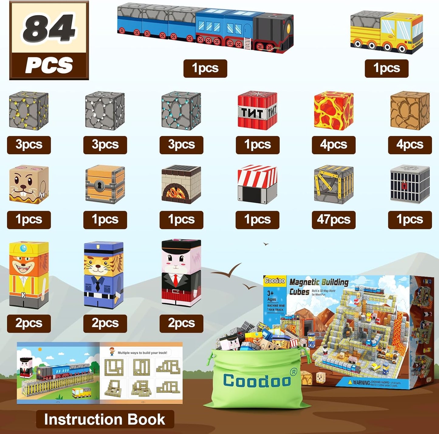 Coodoo Bloques Magnéticos - Construye Mi Mundo Magnético Juego de V...