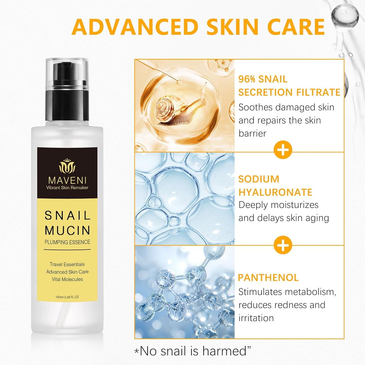 Suero relleno de mucina de caracol de alta concentración 3.4 fl oz 3.38 onzas líquidas, suero hidratante con caracol, reduce las arrugas y líneas finas, suaviza la piel facial