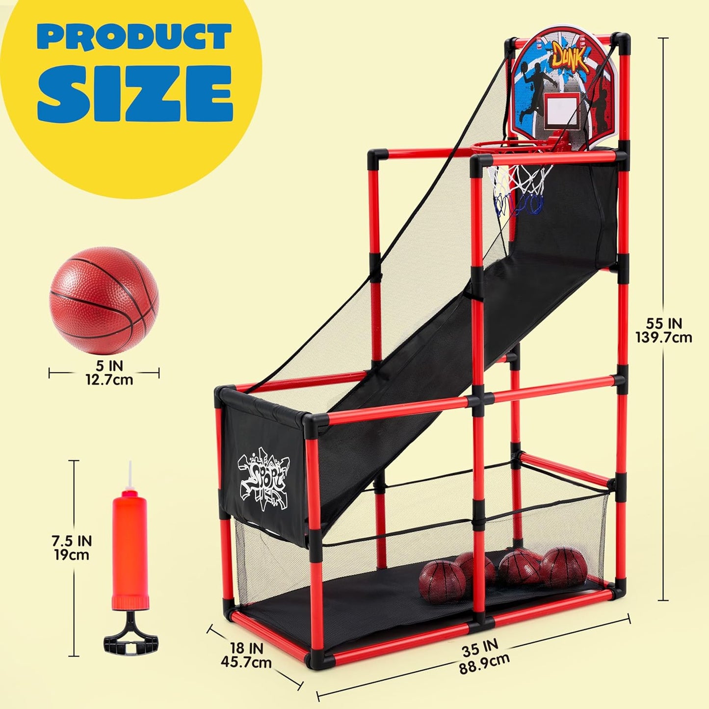 JOYIN Juego de baloncesto arcade rojo, aro de baloncesto interior p...