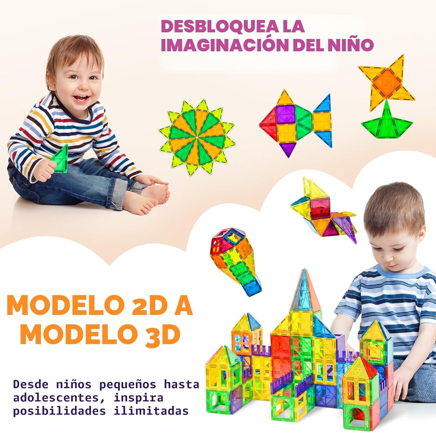 cossy Juego de 120 bloques de construcción magnéticos 3D con azulej...