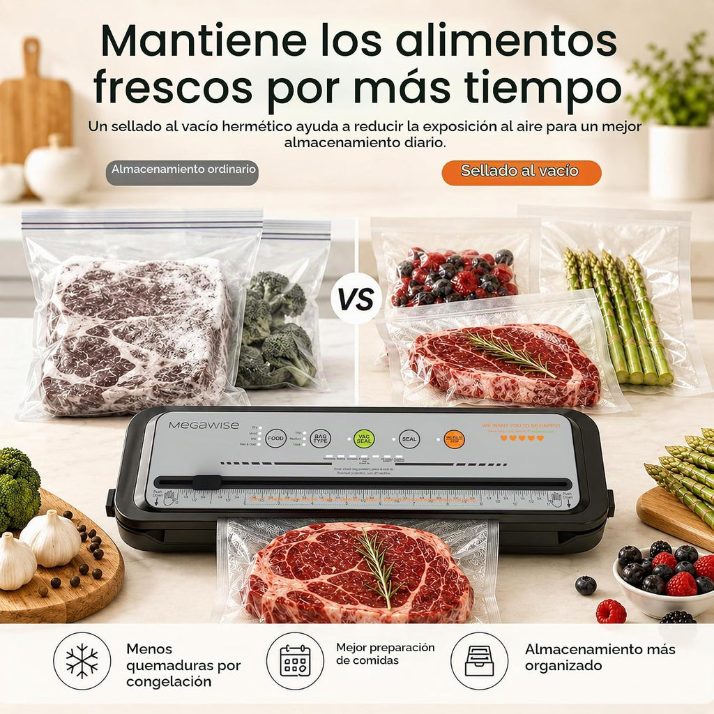 MEGAWISE Potente máquina selladora al vacío 2025 | Diseño compacto...