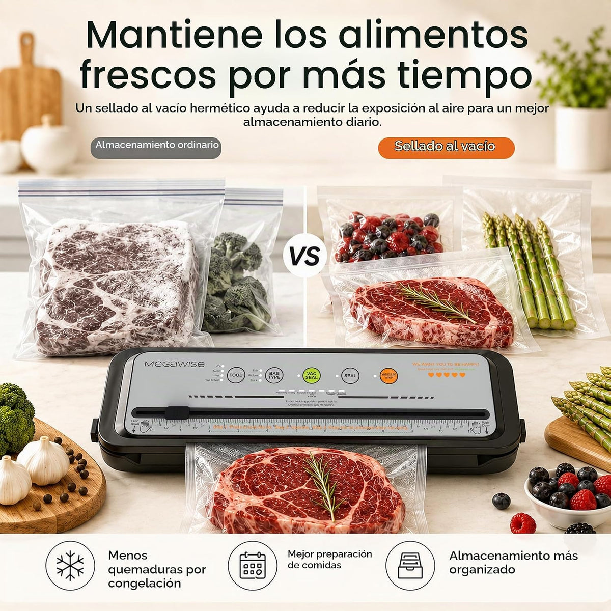 MEGAWISE Potente máquina selladora al vacío 2025 | Diseño compacto...