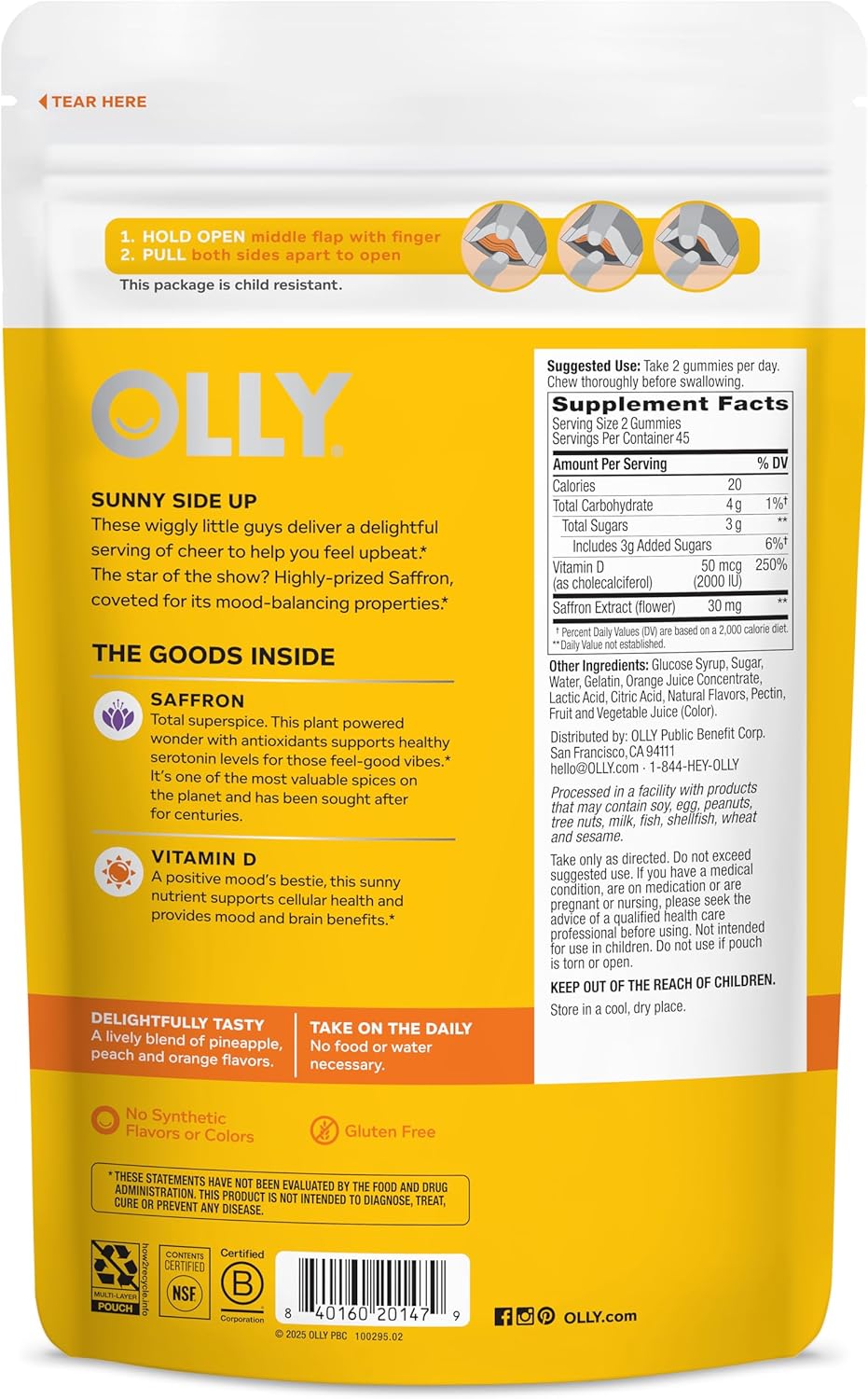 OLLY Hello Happy Gummy Worms, apoyo para el equilibrio del estado d...