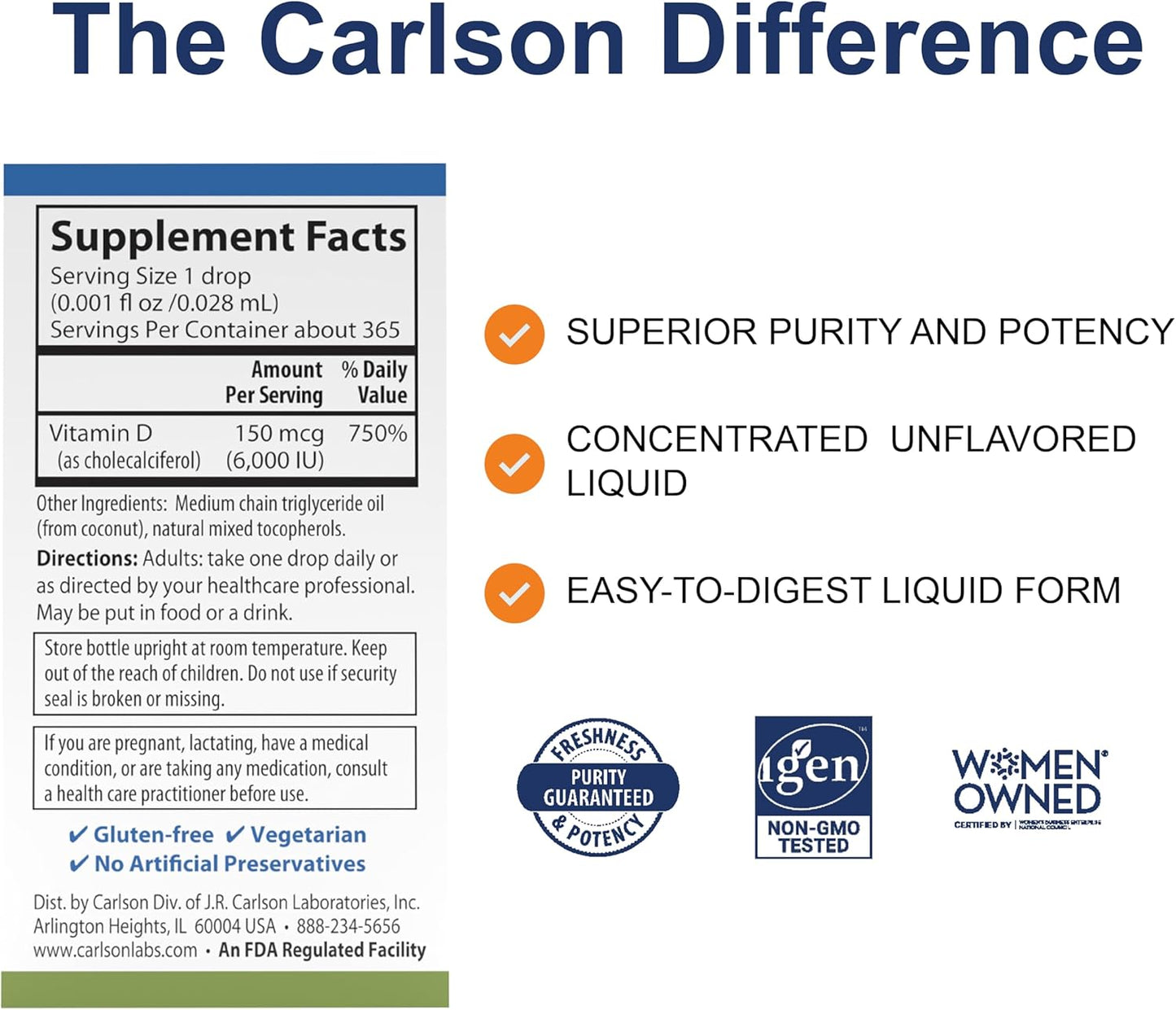 Carlson - Super Daily D3, 6000 UI (150 mcg) por gota, vitamina D3 l...