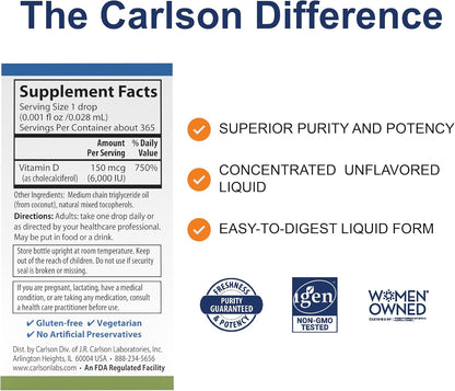 Carlson - Super Daily D3, 6000 UI (150 mcg) por gota, vitamina D3 l...
