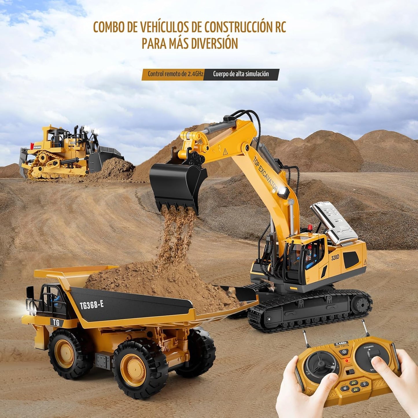KIDMARKT - Excavadora de juguete con control remoto para niños, cam...
