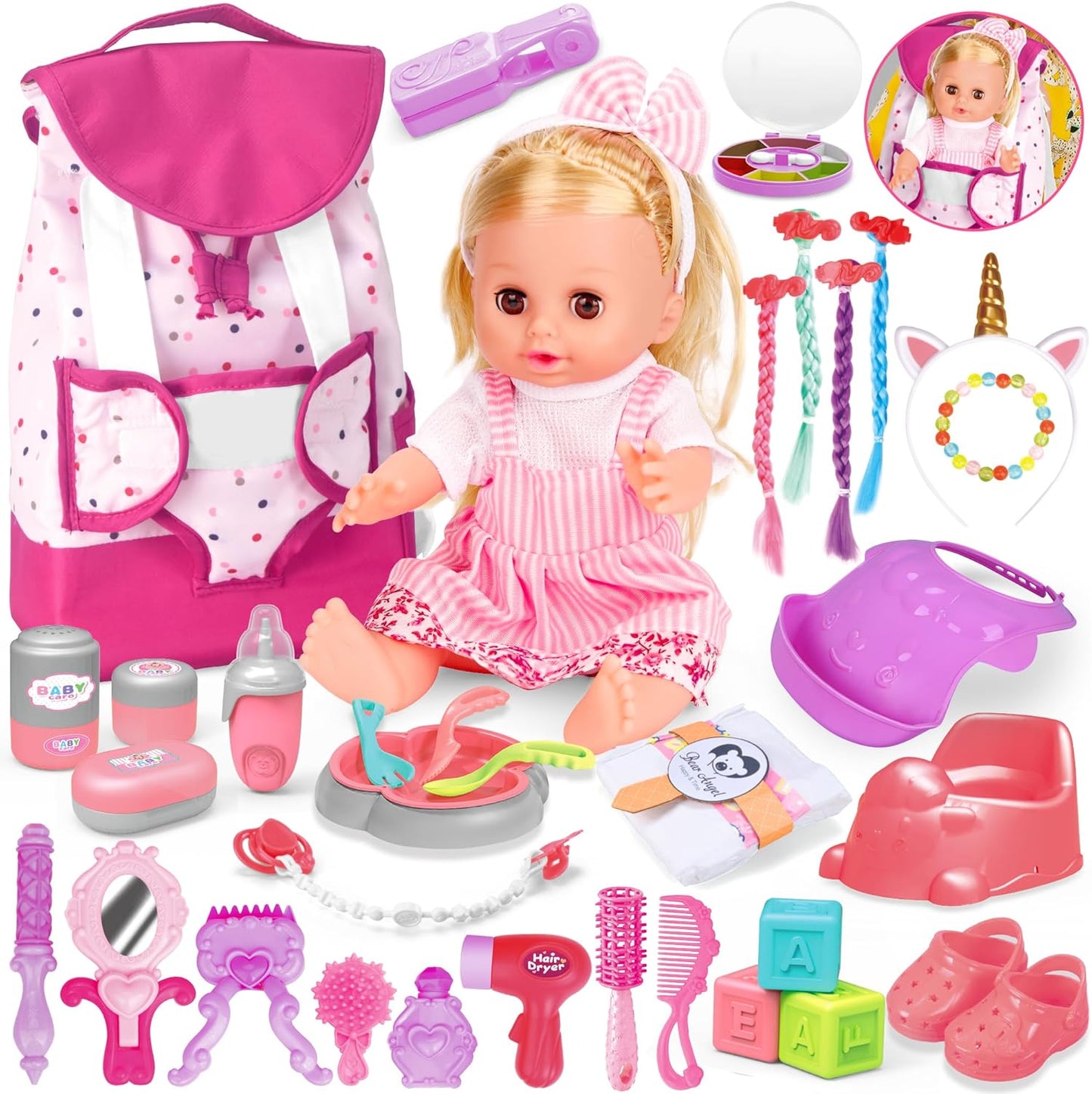 PROOU Set de Juguetes de Muñecas de Cuidado de Bebé, Set de 36 Piez...