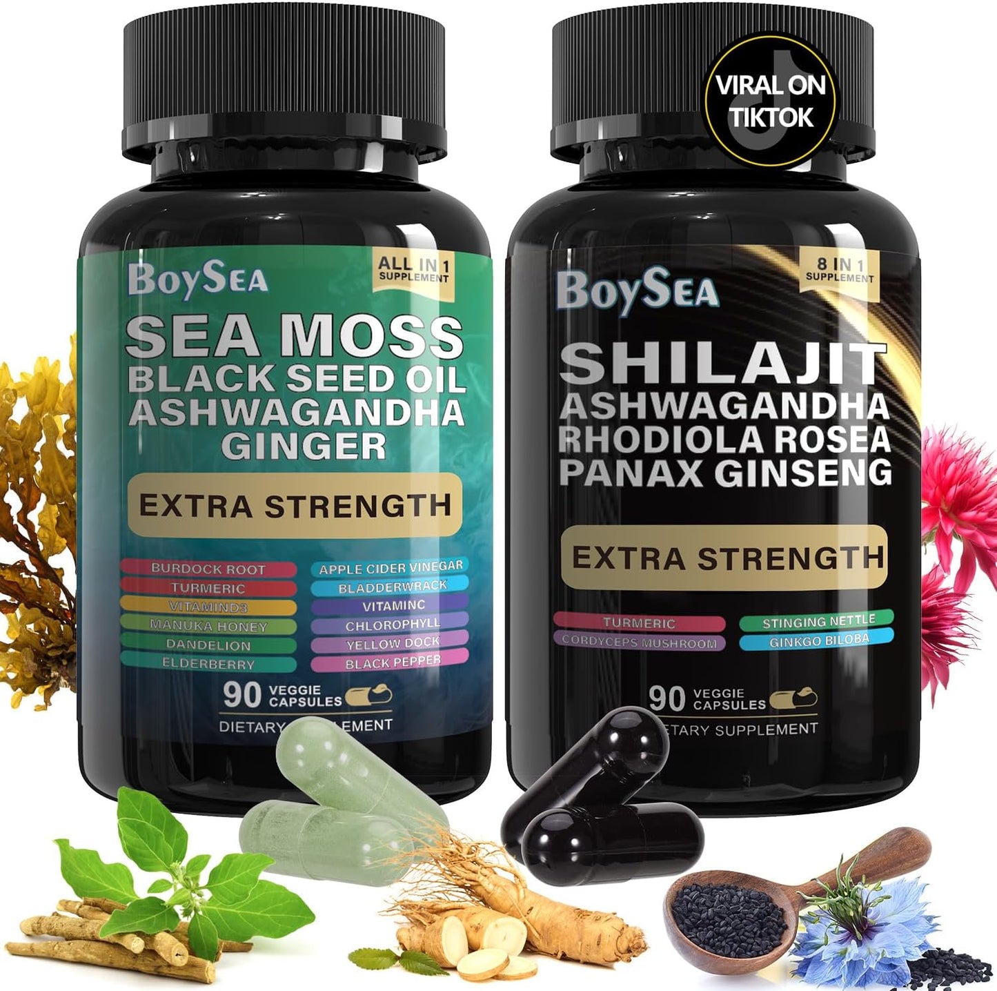 Boysea. Paquete de Shilajit y Musgo Marino - 90 Unidades - Musgo Ma...