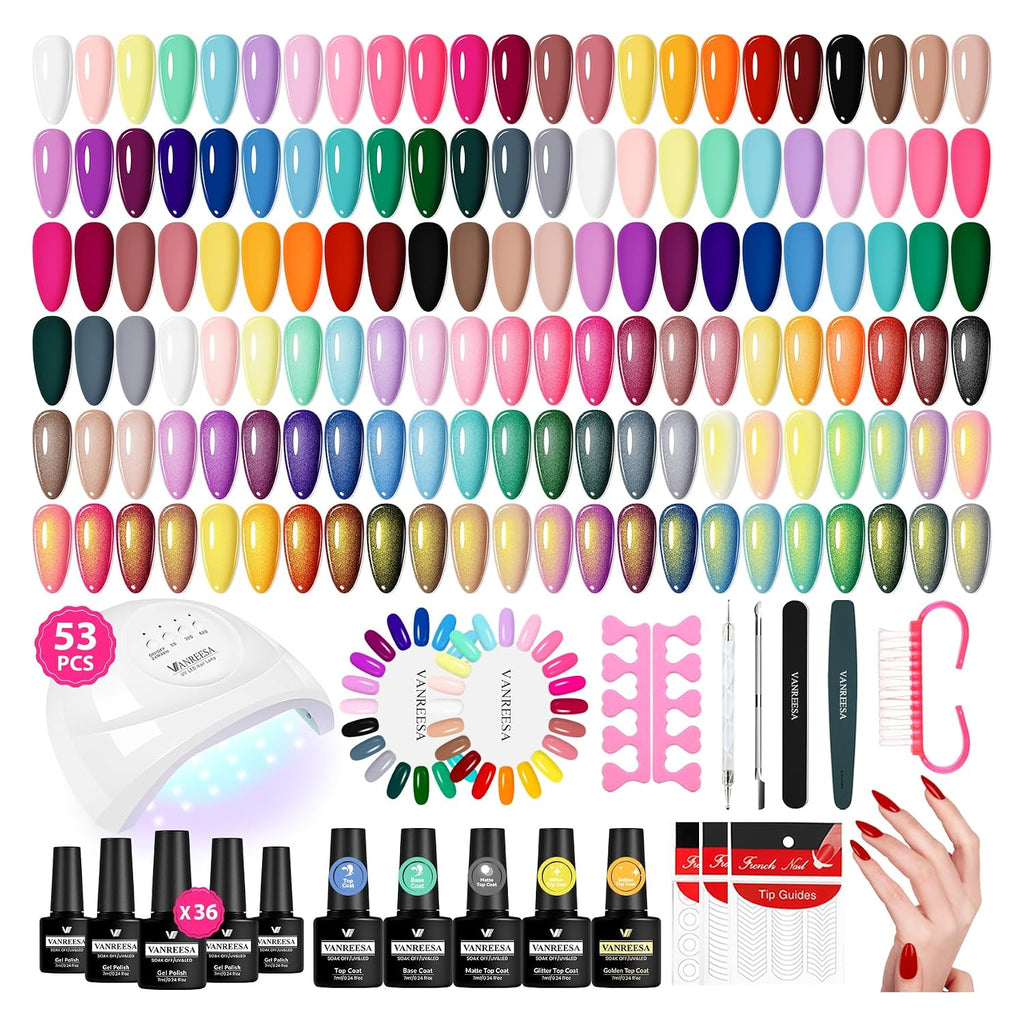 VANREESA Kit de esmalte de uñas de gel con luz UV, 53 piezas, juego...