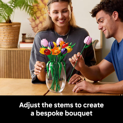 LEGO Botanicals - Juego de construcción de ramo de tulipanes para adultos, dormitorio, estante de libros y decoración de oficina para mujeres y hombres, a partir de 18 años, regalo para el día de San