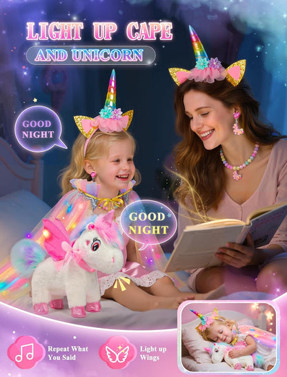 Juguetes de unicornio para niñas de 4 a 6 años, regalos de unicornio, unicornio interactivo que camina, habla, canta con capa de princesa iluminada, juguete de peluche de unicornio con