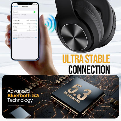 TuneFlux Auriculares inalámbricos Bluetooth sobre la oreja, tiempo...
