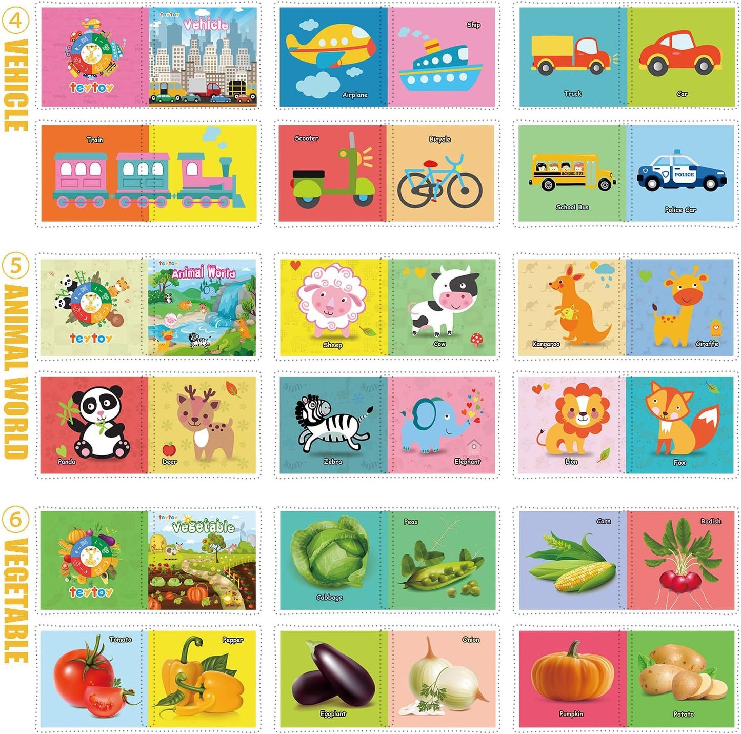 My First Soft Book, teytoy - Tela no tóxica para bebé, libros suaves arrugados para bebés, niños y niñas, juguetes educativos tempranos (paquete de 12)