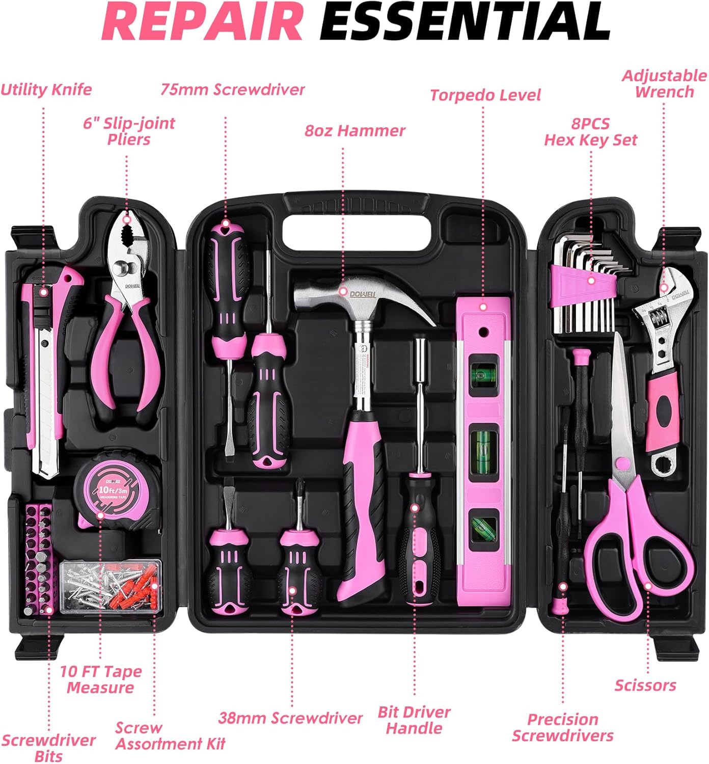 DOWELL Kit de herramientas de reparación del hogar de 123 piezas co...