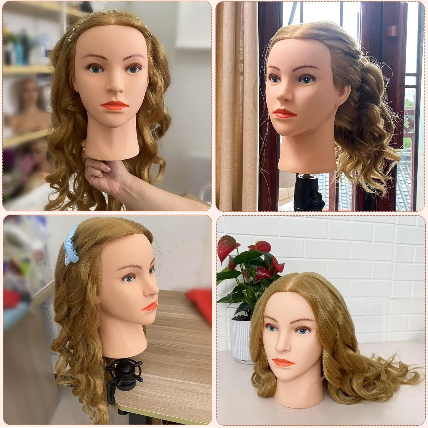 Cabeza de maniquí de cabello humano 80% cabello real, cabeza de man...