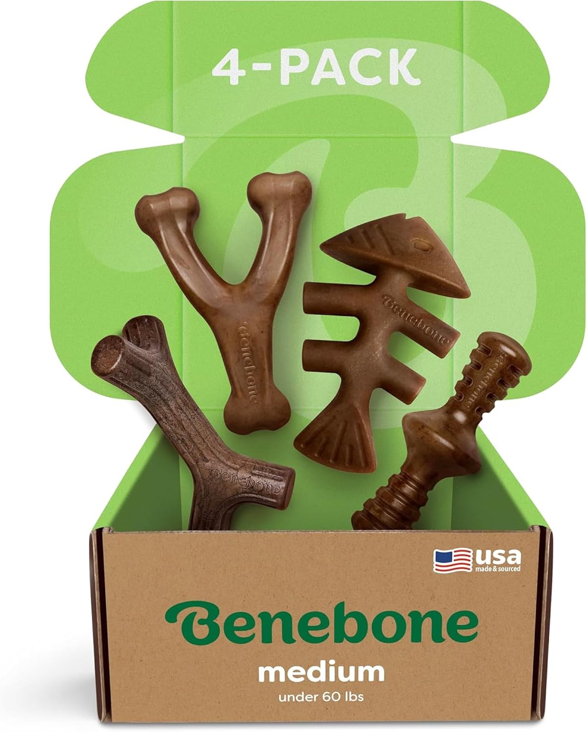 Benebone Paquete de 4 juguetes masticables medianos para perros par...
