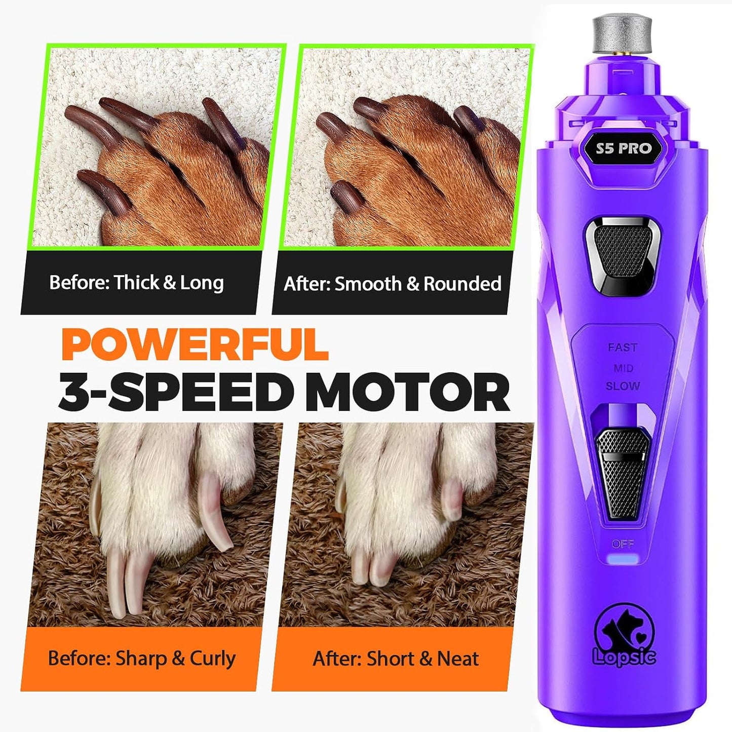 Whisper - Molinillo de uñas silencioso para perros, seguro y sin es...
