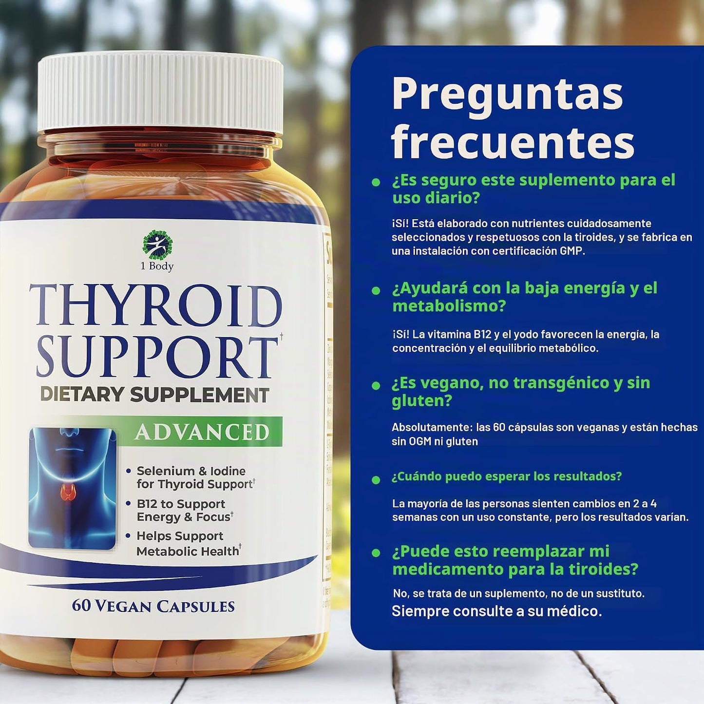 Suplemento con yodo para tiroides, fórmula para metabolismo, energí...