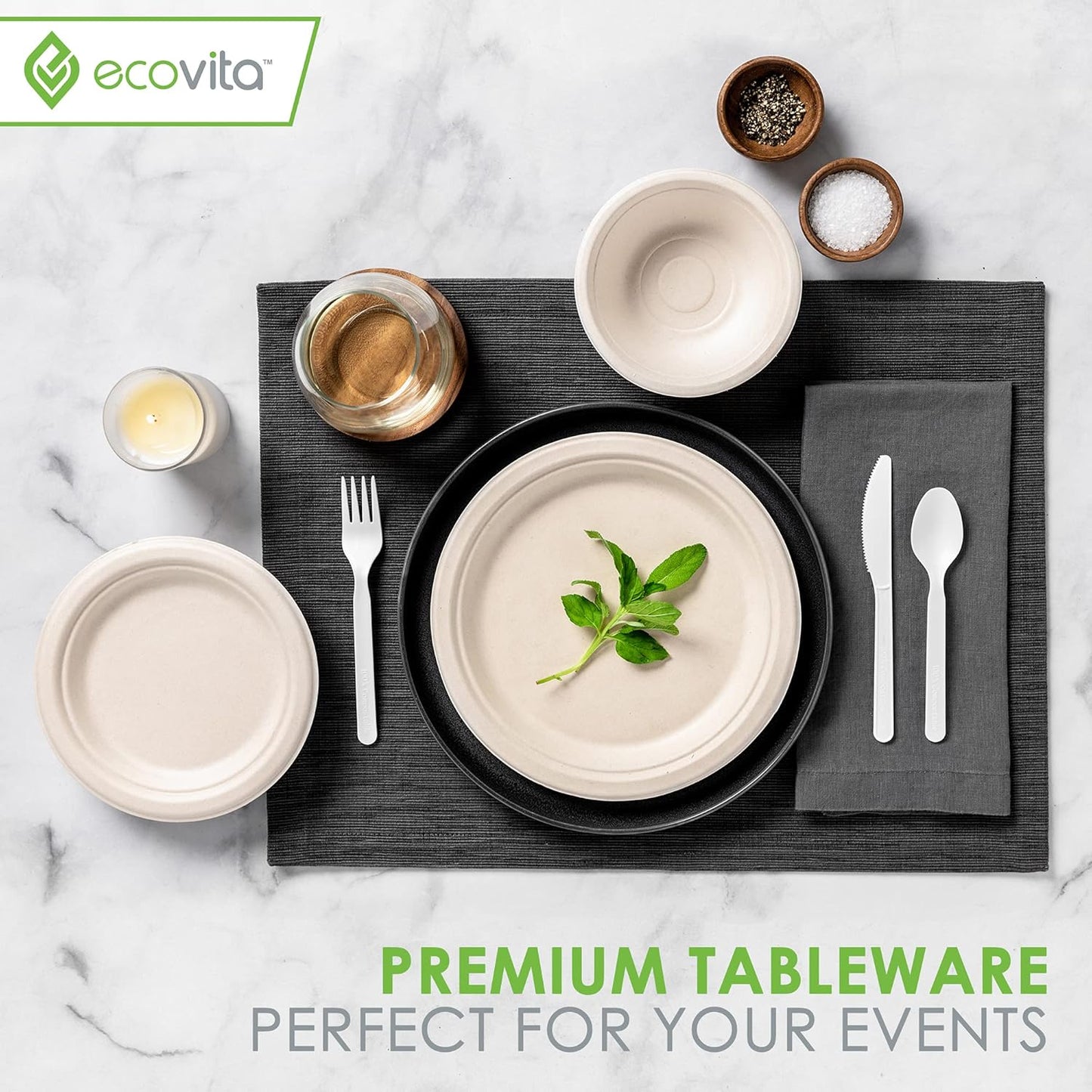 Ecovita Cuchillos 100% compostables \u2013 500 utensilios desechabl...