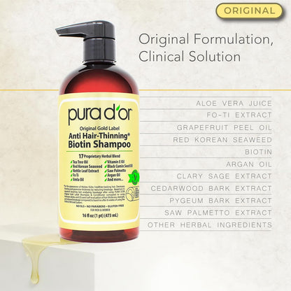 PURA D'OR Champú y acondicionador de biotina antiadelgazante, j...