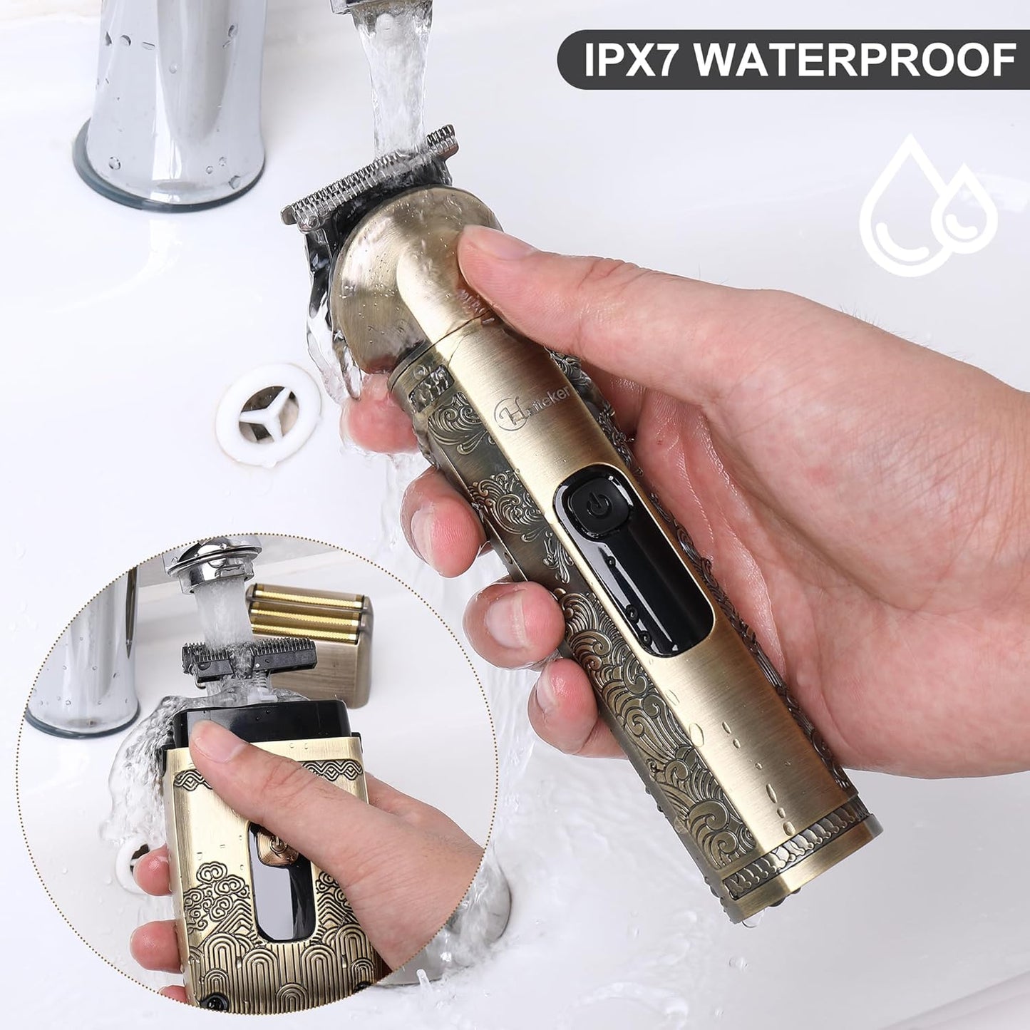 Hatteker Cortapelos Profesional Maquinilla de Afeitar Eléctrica Afeitadoras de Lámina para Hombres Cuerpo Nariz Oreja Kit de Aseo de Cabello con Cuchillas Triples Inalámbrico Impermeable