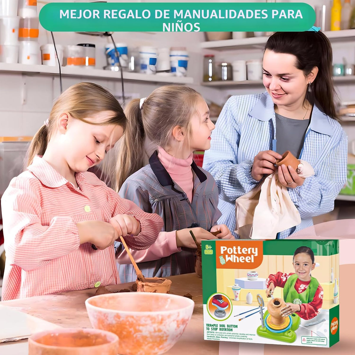 Rueda de alfarería para niños - Kit completo de pintura de cerámica...