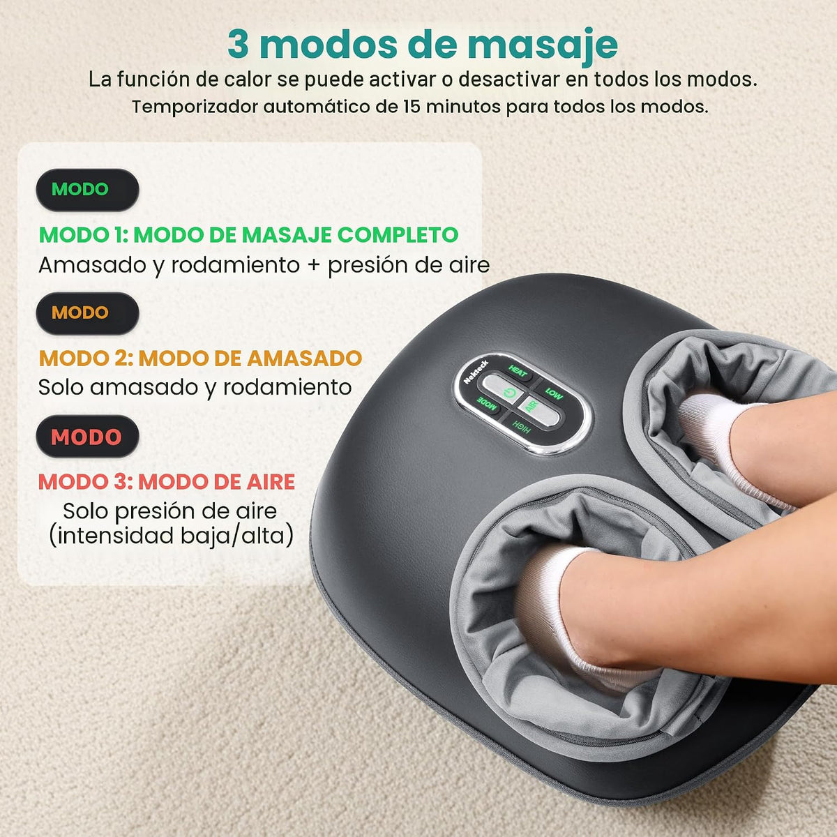 Nekteck Shiatsu - Masajeador de pies con compresión de calor y aire...