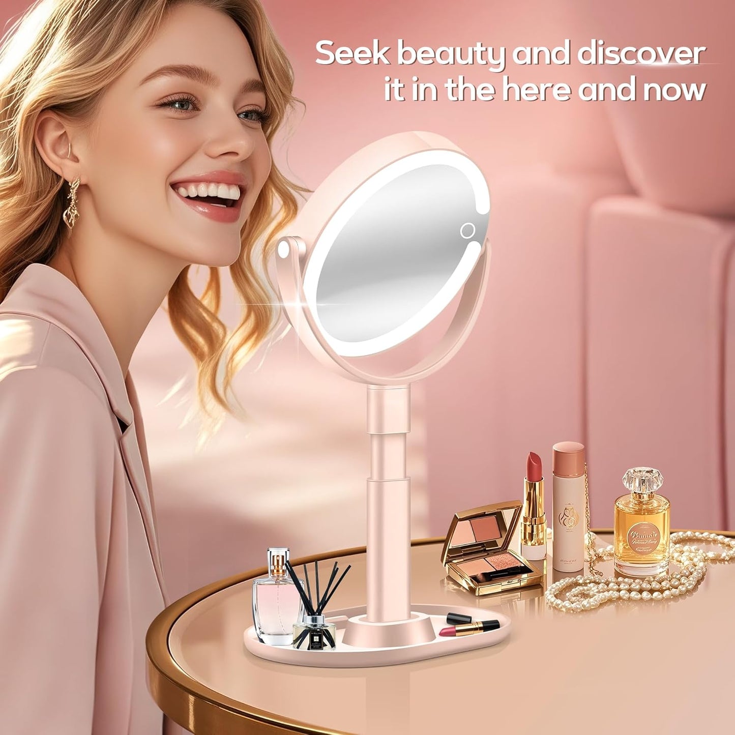 B Beauty Planet Espejo de maquillaje con luces, espejo de aumento i...