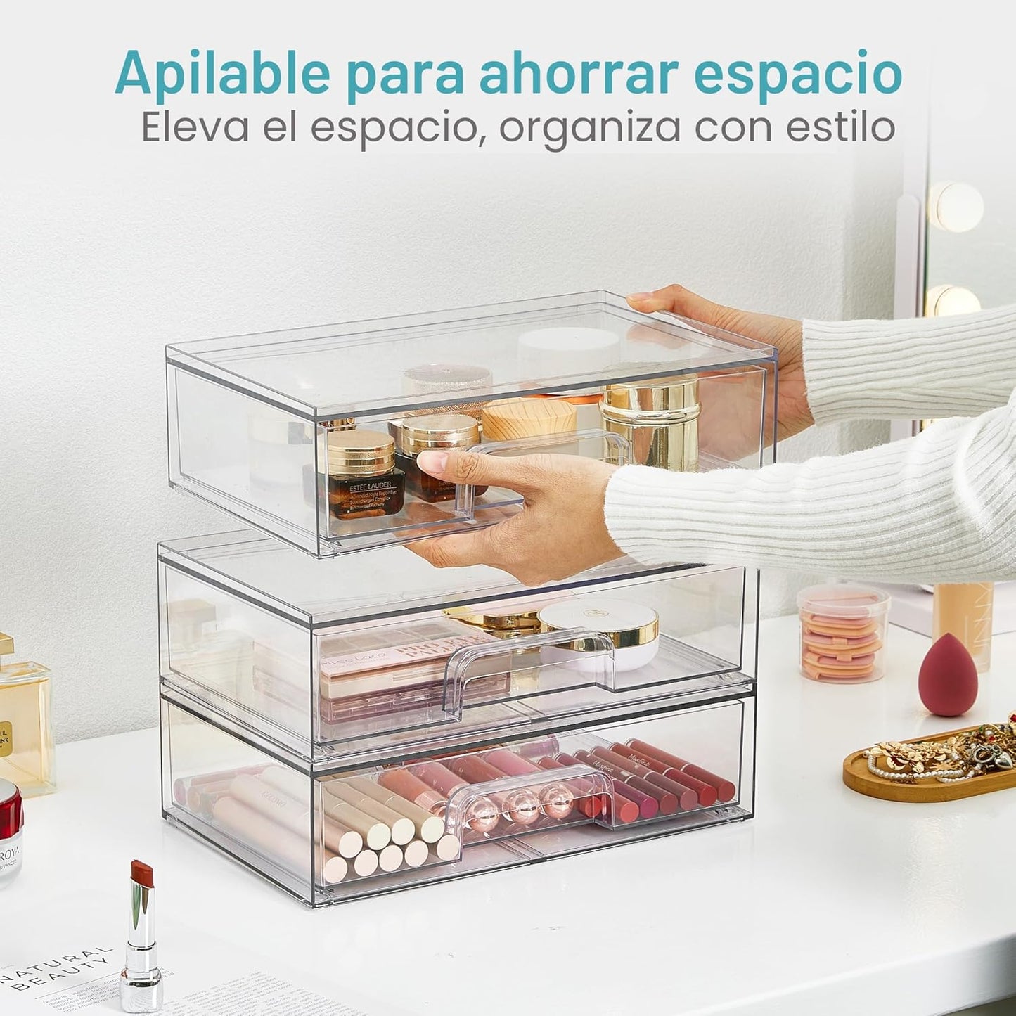Vtopmart Cajones de almacenamiento apilables transparentes de 12.1...