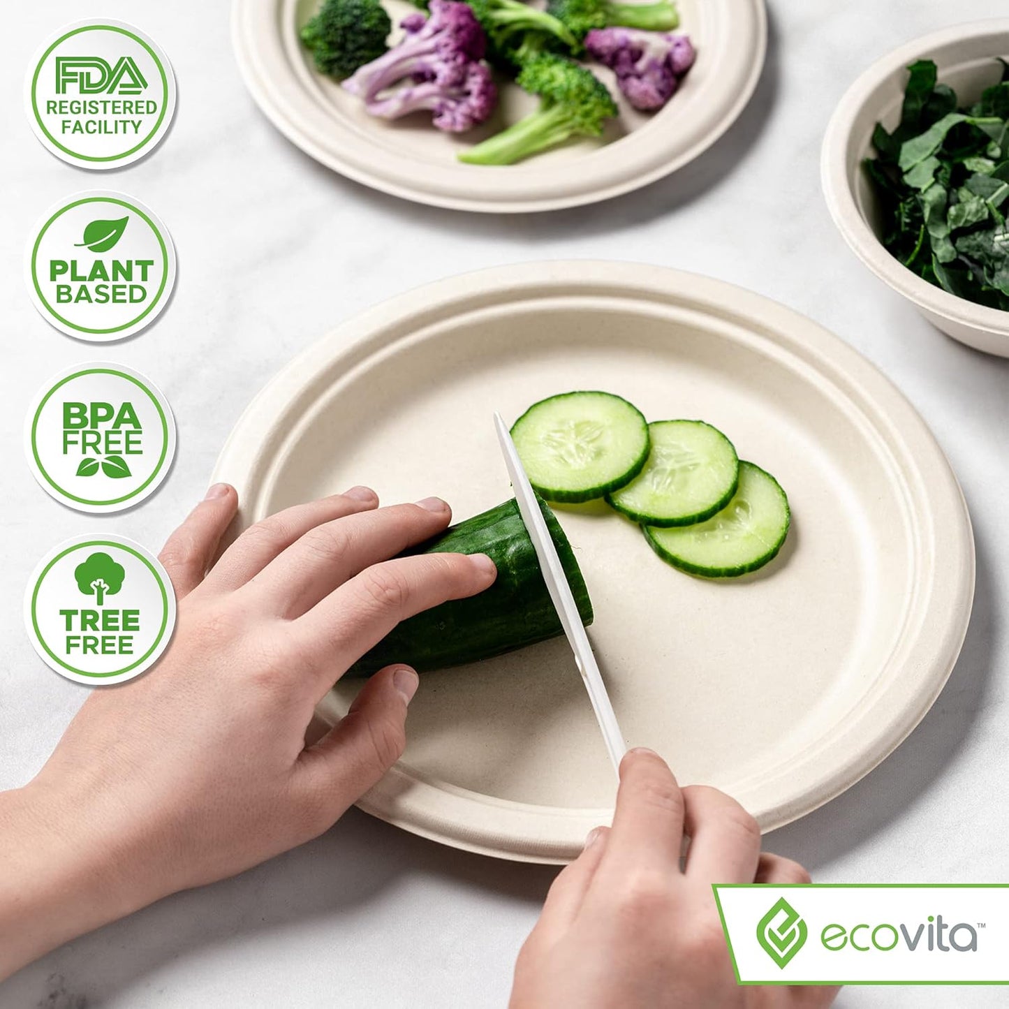 Ecovita Cuchillos 100% compostables \u2013 500 utensilios desechabl...