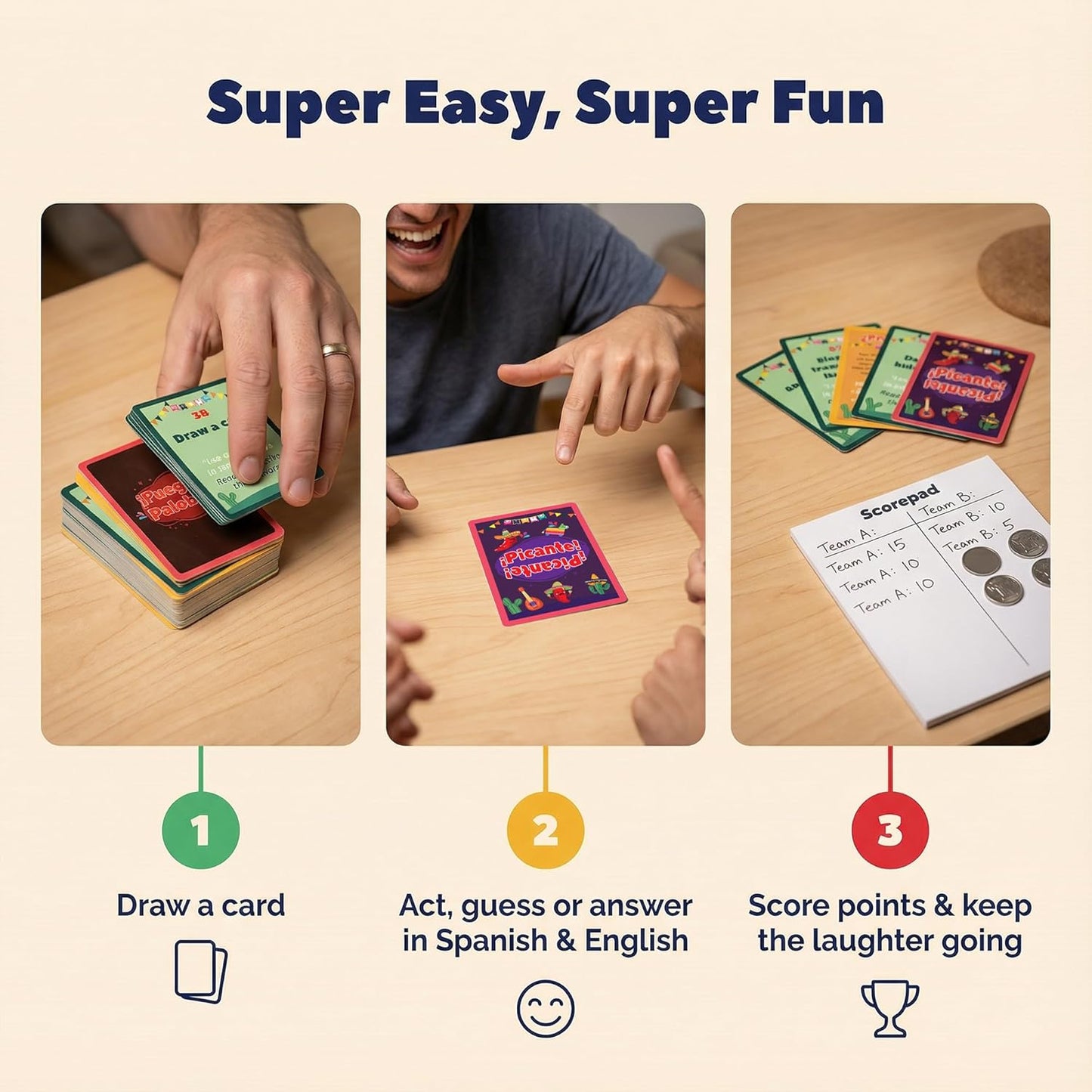Juegos en español Tabú Charades | Juego de cartas de actuación y aprendizaje bilingüe - Desafíos fáciles y divertidos para practicar español | Perfecto para noches de juegos familiares, regalos